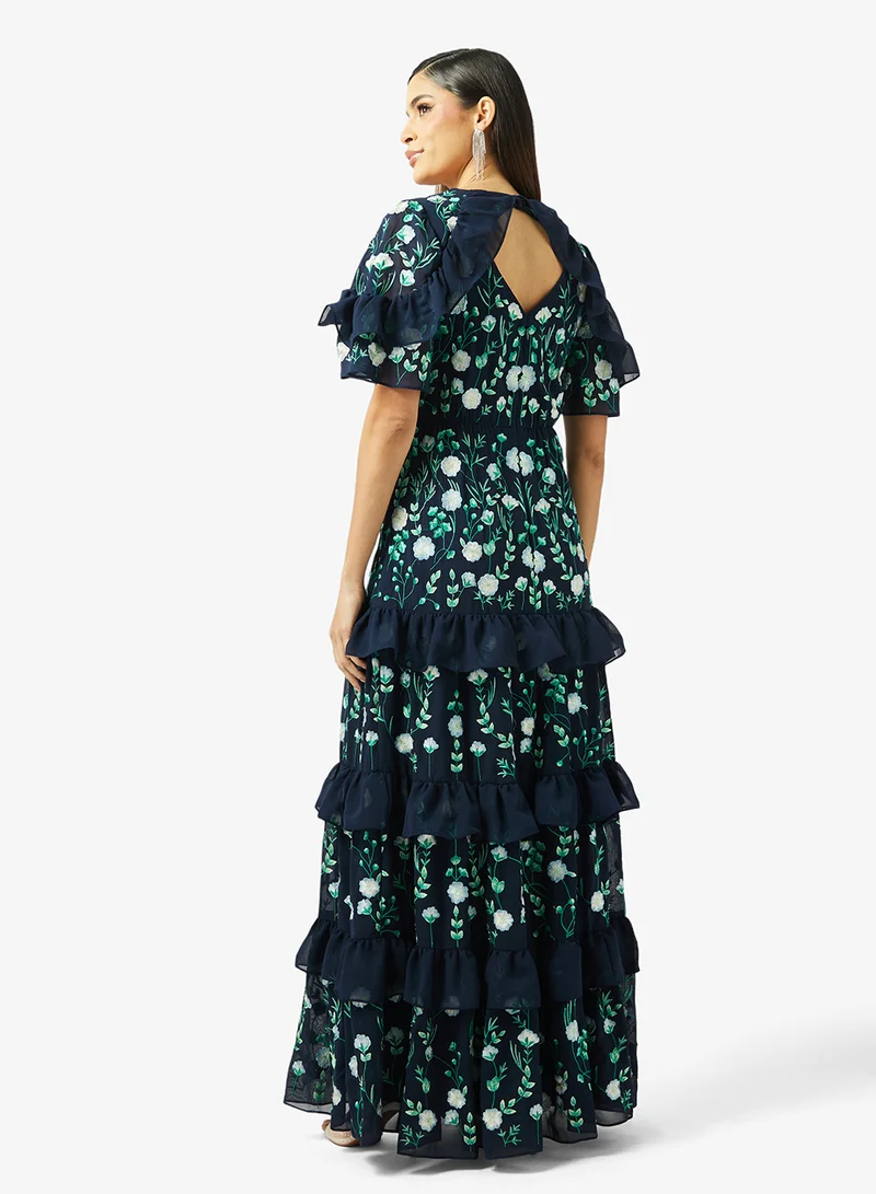 Frock and Frill Sequin Ruffle Detailed Short Sleeve Maxi Dress